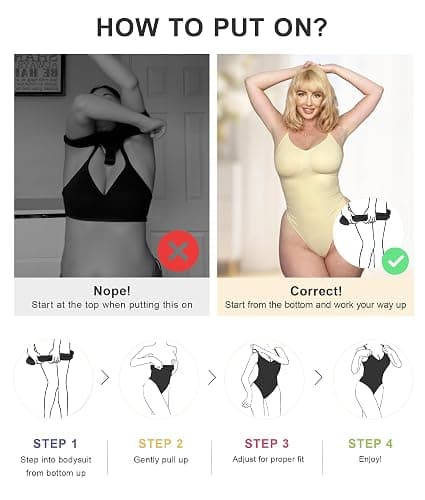 SHAPERX Women's Seamless Shapewear Bodysuit Tummy Control Body Shaper Waist Snatching Body Suit thumbnail 5