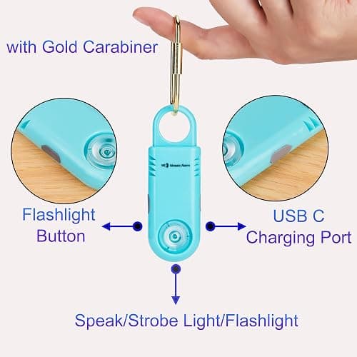 135dB Rechargeable Personal Safety Alarm Built-in Ultra-Bright Torchlight. Non Slip Grip Keychain Emergency SOS Siren for Women, Students, Night Runner. Loud Sound Hiking Bear Alerts with Hook. Aqua thumbnail 8