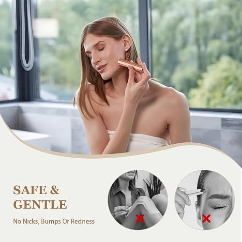 BLIBEE Facial Hair Removal for Women, Rechargeable Hair Removal Device, Painless Face Electric Razor/Shaver for Lip, Arms, Face, Peach Fuzz (Gold) thumbnail 5