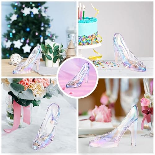 Cinderella Shoe Decor, Crystal High Heels Shoes Ornaments Glass Slipper Decoration Gift for Wedding Birthday Halloween Christmas Party, Colorful Transparent thumbnail 6