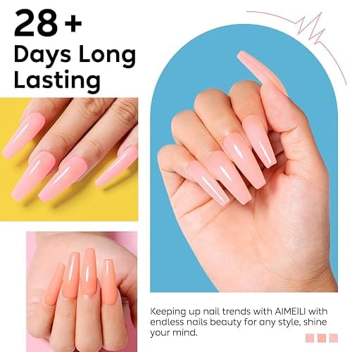 AIMEILI Rubber Base Gel For Nails, Soak Off U V LED Hema Free Clear Sheer Gel Nail Polish, 4 in 1 Nail Strengthen/Enhance/Base Coat/Color Gel Polish Set Of 6pcs X 10ml - Kit 54 thumbnail 5