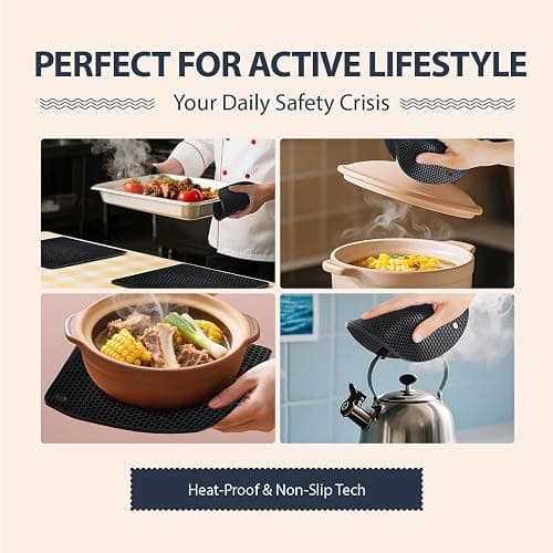 NICESOPIN 4 Pack Silicone Pot Holders & Hot Pads - Heat Resistant Non-Slip Mats for Kitchen Countertops, Trivets for Hot Dishes, Dishwasher Safe & BPA-Free (Black) thumbnail 2