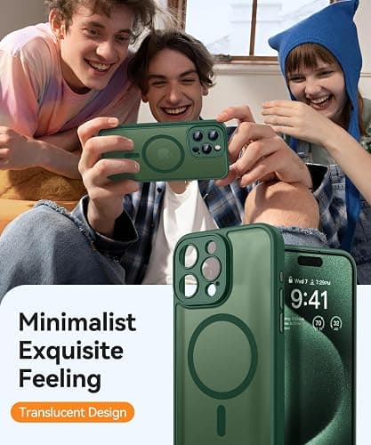 CANSHN Magnetic Compatible with iPhone 15 Pro Max Case, Upgraded [Full Camera Protection] [Compatible with Magsafe] [Translucent Matte] Shockproof Protective Phone Case Cover 6.7 Inch - Deep Green thumbnail 7