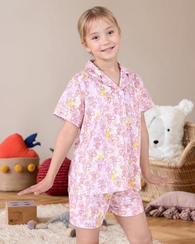 HMPEAIIY Cute Monkey Pajamas Set for Girls, Kids Summer Button Down Matching Y2k Loungewear PJs Christmas Thanksgiving Gift thumbnail 3