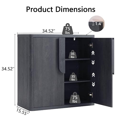 NOWABAY 34.5'' Sideboard Buffet Cabinet W/Storage, Modern Accent Cabinets W/Curved Handles & Adjustable Shelves, 4 Doors Coffee Bar Buffet Table Credenza for Living Room Kitchen Hallway, Dark Grey thumbnail 2