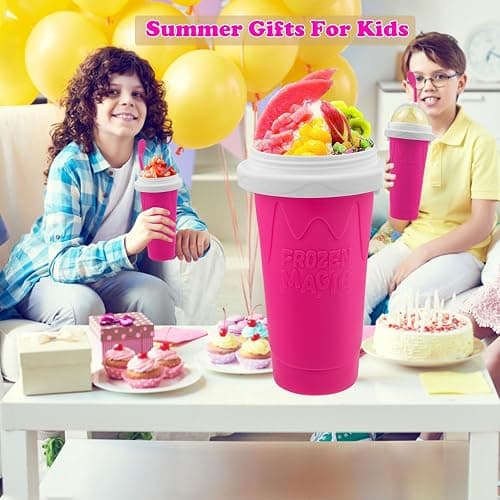 Slushie Maker Cup, Magic Quick Frozen Smoothies Cups for Homemade Milk Shake Ice Cream Maker, Cooling Cup, Double Layer Squeeze Slushy Maker Cups, Birthday Gifts for Kids Mom Dad(Pink) thumbnail 2