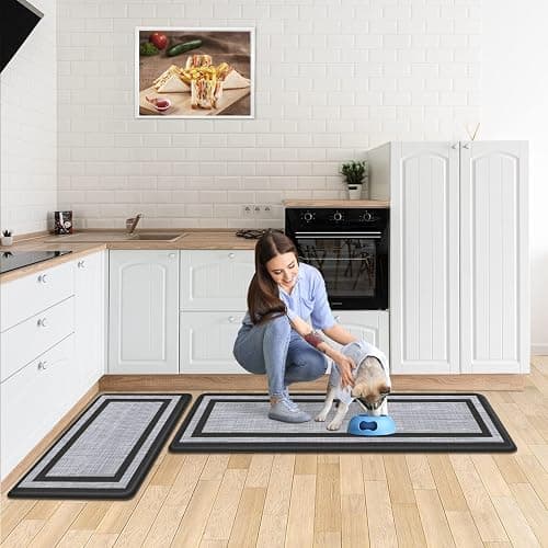 Mattitude Kitchen Mats Set of 2,Cushioned Anti-Fatigue Non-Skid Rug Sets | Ergonomic Comfort PVC Kitchen Mats for Floor,Standing Mat for Kitchen,Floor,Office,Sink,Laundry, Black Frame thumbnail 6