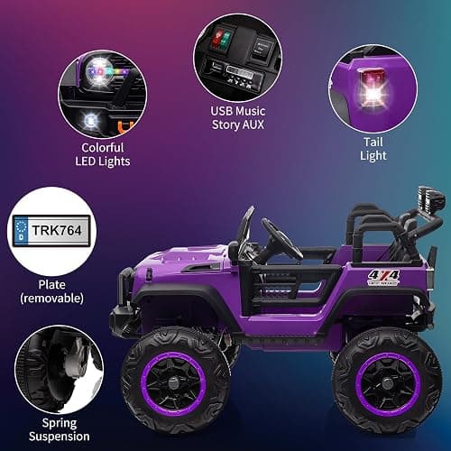 24V Ride on Car Toys, Remote Control 4 Wheels Electric Power Car for Toddlers Kids Boys Girls, 2 Seater Motorized Ride on Cars Vehicle, Purple thumbnail 4