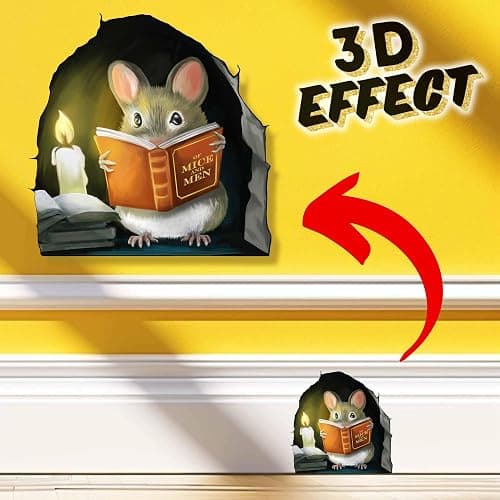 Mouse Reading Book, Wall Decor Sticker Decal, Kids Room, Classroom, Home, Bedroom, Bookcase, Book Lover, of Mice and Men, Children, Adorable, (Mouse Reading Book) thumbnail 2