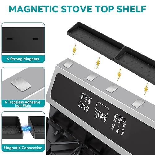 Homotte Stove Top Shelf - Silicone Magnetic Shelf for Kitchen Stove - Over Stove Spice Rack Organizer with 3 Detachable Functional Partitions - Adjustable Length of 20/24/30 Inch (Black) thumbnail 4