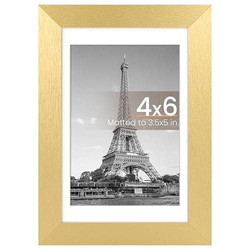 upsimples 4x6 Picture Frame, Display Pictures 3.5x5 with Mat or 4 x 6 Without, Wall Hanging Photo Frames, Gold, 1 Pack - Image 1