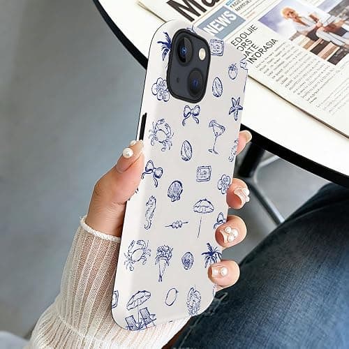 NOWETOO Case for iPhone 14,Blue Sea Coastal Phone Case,Trendy Frosted Silicone Shockproof Cover for Girl Women thumbnail 6