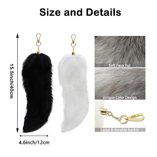 3 Pack Fox Therian Tail Keychain, Atiofber 15.75in Furry Faux Fur Tail Raccoon Tails Wolf Bag Charm Halloween Cosplay thumbnail 6