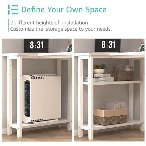 Lufeiya White L Shaped Computer Desk with Drawers & Storage Shelves, 47 Inch Corner Reversible Desk with Power Outlet for Home Office Bedroom, L-Shaped Teen PC Desks with Fabric Drawer, White thumbnail 8