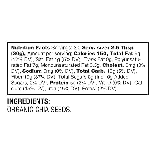 BetterBody Foods Organic Chia Seeds 2 lbs, 32 Oz, with Omega-3, Non-GMO, Gluten Free, Keto Diet Friendly, Vegan, Good Source of Fiber thumbnail 7