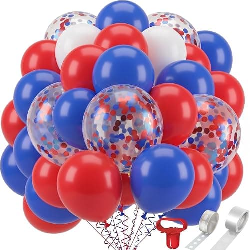TecUnite 80 Pcs Red White and Blue Balloons Kit 12 Inch 4th of July Independence Day Patriotic Balloons 250th Anniversary Confetti Latex Balloon for Memorial Day Party Arch Decorations Supplies - Image 1
