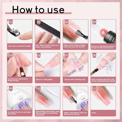 JEWHITENY 14 Colors Poly Extension Gel Nail Kit With U V Lamp Nude Pink White Brown All In One Poly Gel Starter Kit With Base Top Coat Manicure Salon Frence Nail Art DIY thumbnail 7