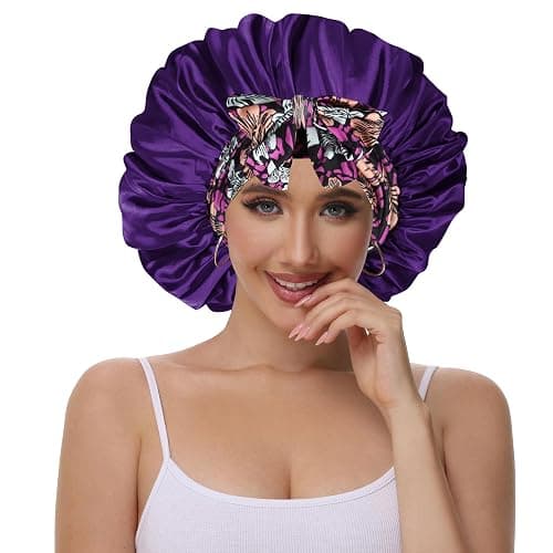 Vettres Double Layer Silk Bonnet with Tie Satin Lined Sleep Cap Hair Cover for Women's Curly Braids Natural Hair thumbnail 2