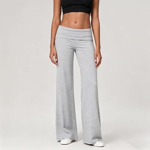 Fold Over Yoga Pants for Women Low Rise Wide Leg Cute Flare Sweatpants | Low Waisted,Lounge Pants,Back to School Clothes for Teen Girls thumbnail 2