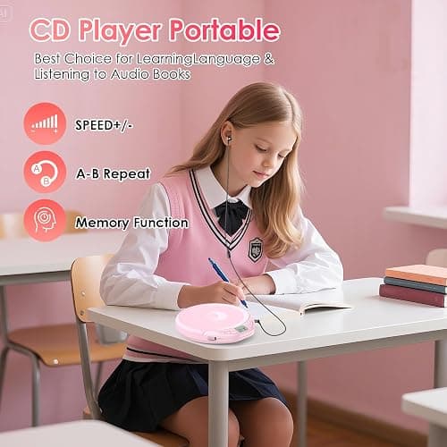 Gueray CD Player Portable CD Dsicman: with Earphones for Car with Anti-Skip Shockproof with LCD Display Support PROG Memory Repeat Function thumbnail 2