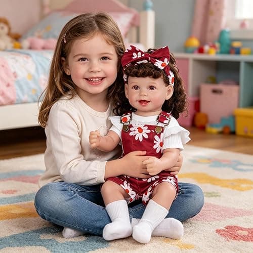 BABESIDE 4 Pcs Reborn Baby Doll Clothes for 17-22 Inch Babydolls, Cute Wine Red Flower Dolls Overalls Lifelike Reborn Baby Doll Accessories with Headband and Socks for Realistic Dolls Girl thumbnail 2