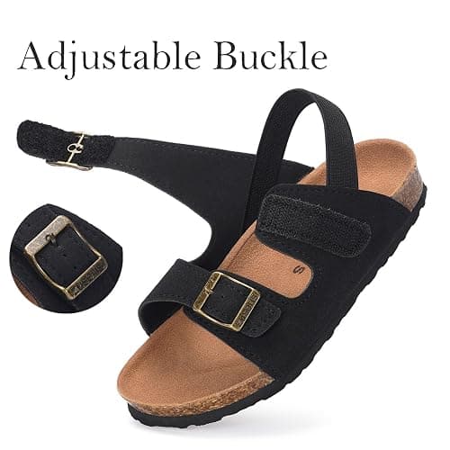 ZUSERIS Kids Toddler Sandals for Boys Girls Summer Cork Footbed Slides Non-slip Comfort Suede Leather with Adjustable Straps for Indoor Outdoor thumbnail 4