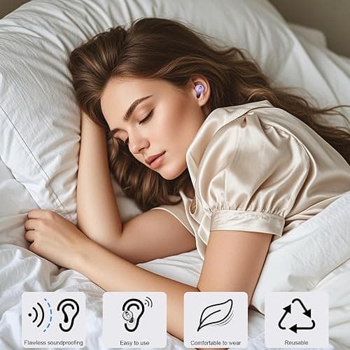 Bouchons d’oreille, Ajustables bouchons d'oreilles anti bruit avec 2 Modes, Réduction du bruit de 17 à 35 dB (SNR) pour le sommeil, la concentration et les travail, 7 Tailles, Réutilisables, Violet thumbnail 3