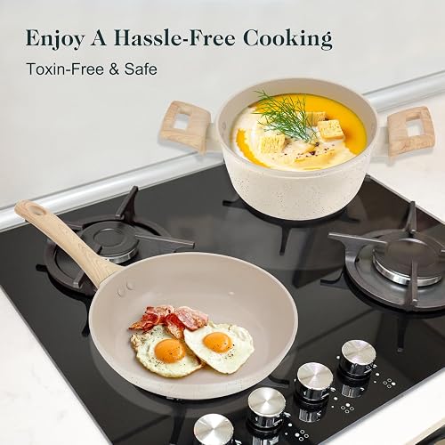 M MELENTA Pots and Pans Set Non Stick, 11 Piece Cream Ceramic Cookware Set | Compact Nonstick Kitchen Cooking Set, Induction Cookware, Non Toxic Cookware, PTFE, PFOA & PFAS Free, Beginner-Friendly thumbnail 7