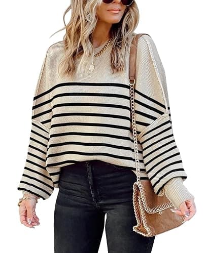 Womens Sweaters Causal Crewneck Batwing Sleeve Knit Top Side Split Oversized Pullover Sweater Loose Jumper - Image 1