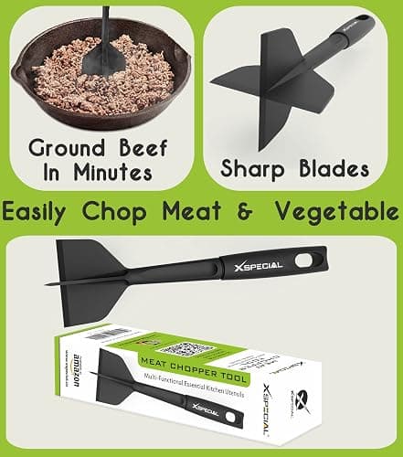 PROFESSIONAL MEAT CHOPPER TOOL - 70% Faster Than Spatula! Transform Hamburger Ground Beef into Perfect Tacos & Chili - Ergonomic Separator Smasher, Dishwasher Safe, Nylon Non-Scratch for All Cookware thumbnail 4