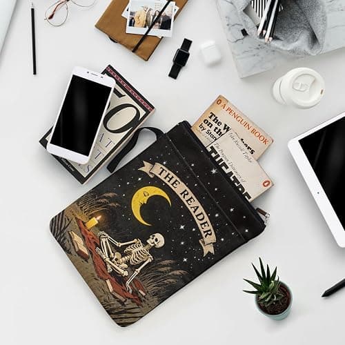 The Reader Tarot Card Book Sleeve for Book Lovers, Gothic Skeleton Books Covers Protector for Paperbacks with Handle Pocket for Reader Bookworm Bookish, Book Club Gifts for Chritsmas thumbnail 6
