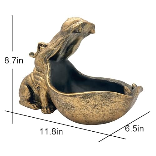 aboxoo Hippo Statue Home Resin Hippopotamus Figurine Sculpture Table Art Decoration Sundries Key Container Storage Box (Gold) thumbnail 3