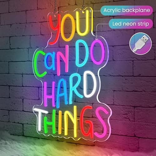 Sneignon You Can Do Hard Things Neon Sign for Classroom,USB Powered Dimmable Neon Light,Motivational Wall Decor for Study,Dorm Room,Office,Inspirational Back to School Sign thumbnail 4