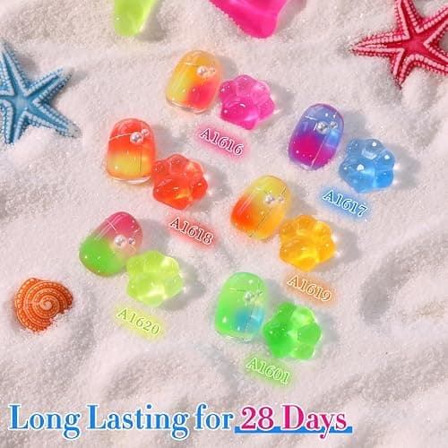 Double Rhythm 6 Pcs 15 ML Gel Polish Set Same Color Same Bottle Soak Off Gel Polish Kit Nail Art Manicure Salon DIY at Home for Women (Jelly Neon Pink Blue Red Green-T6-26) - Crystal Neon thumbnail 6