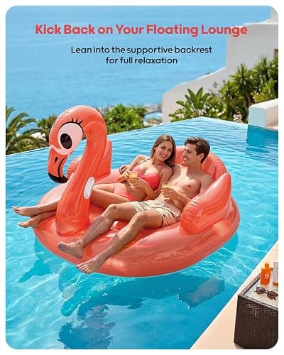 QPAU Flamingo Pool Float, Neon Coral Inflatable Pool Float for Adults & Kids, Animal Pool Float for Swimming Pool, Beach & Lake thumbnail 3