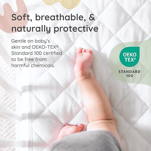 Margaux & May Crib Mattress Protector, 2 Pack – 100% Waterproof Baby Crib Mattress Protector Pad, Highly Absorbent Quilted Cover, Oeko-TEX® Certified, Noiseless, Fitted 28" x 52" Standard Crib Fit thumbnail 3