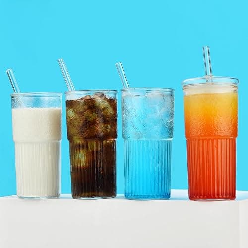 ALINK Glass Cups with Lids and Straws, 22 oz High Borosilicate Clear Iced Coffee Glass Tumblers, Drinking Glass Smoothie Tea Water Cups, Pack of 2 with Cleaning Brush thumbnail 7