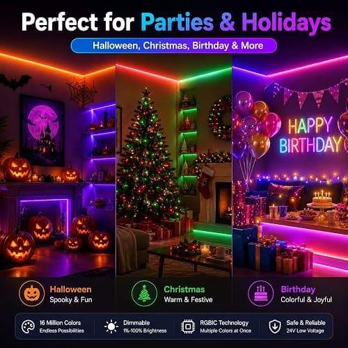 shalaker 20M RGB LED Strip Lights for Bedroom, Music Sync Colour Changing LED Tape with Bluetooth App & Remote, 16M Colours, Dimmable, Timing Mode, Self-Adhesive for Home Party Kitchen Decor thumbnail 6