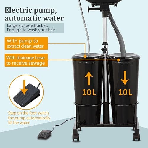 Portable Shampoo Bowl with Electric Pump (Pack of 1) | Adjustable Basin Height, Dual-Bucket Design with Drain Hoses | Home & Barber Use | thumbnail 4