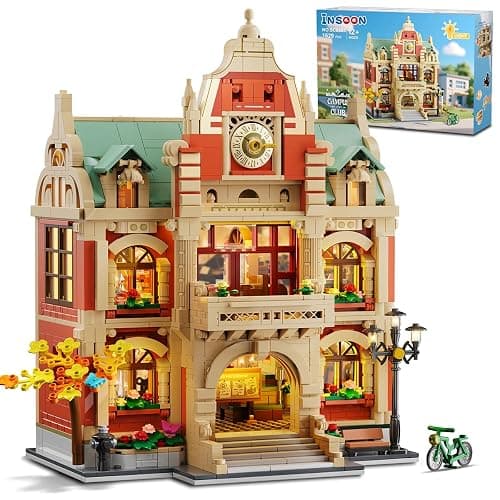 INSOON University Club House Building Set with Light,1629PCS City Campus Architecture Model with Painting Drama Baking Music Club, Home Decor Construction Building Block Gift for Adults Boys Girls 12+ - Image 1