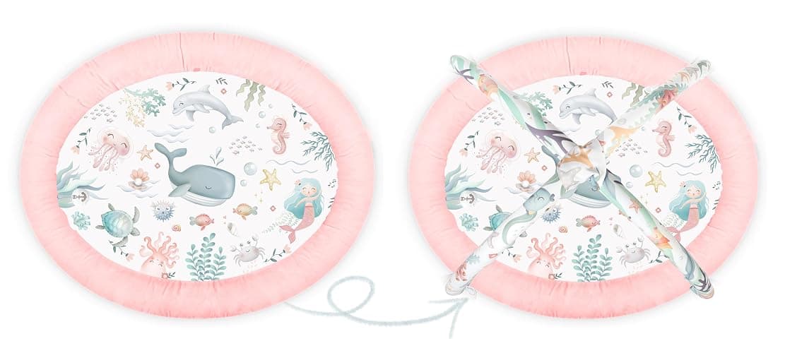 Nukido Spieldecke Mit Spielbogen Baby Spielmatte Babyspieldecke Krabbeldecke 7 Spielzeuge Und Kissen Weich Pflegeleicht Ocean Rosa - Rosa - 97 x 56 cm thumbnail 5