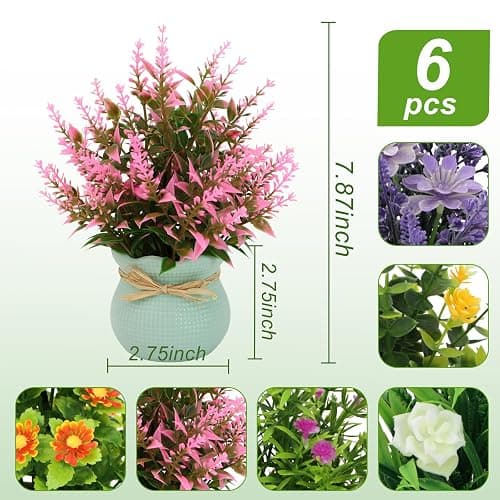 Yoratee 6PCS Artificial Flowers Pot Small Fake Plants with Mini Potted Plants for Home Office Tabletop Centerpiece Decoration thumbnail 3