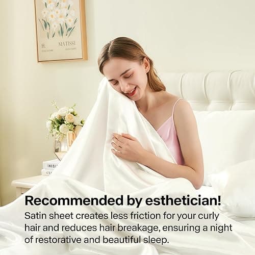 BEDELITE King Size Sheets Set, Luxury Soft Ivory White 100% Polyester Sheets for Hair and Skin, Similar to Silk Bed Sheets Set 4 Pieces with 1 Deep Pocket Fitted Sheet, 1 Flat Sheet, and 2 Pillowcases thumbnail 4