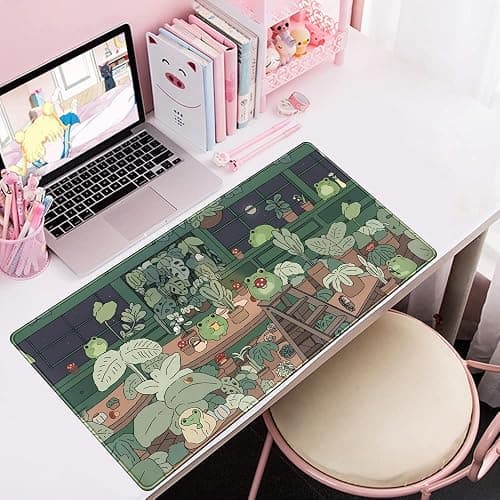 Cute Frog Mouse Pad Desk Pad Kawaii Green Desk Decor Mat, Large Gaming Mouse Pad for Desk Computer Keyboard Laptop, Home Office Accessories for Girl (31.5x15.7 in)-with Stitched Eges Pad thumbnail 5