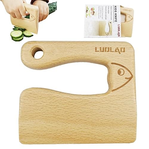 LUOLAO Wooden Kids Knife for Cooking and Safe Cutting Veggies Fruits, Cute Fish Shape Kids Kitchen Tools, Christmas Gifts for kids, 2-5 Years Old Applicable - Image 1