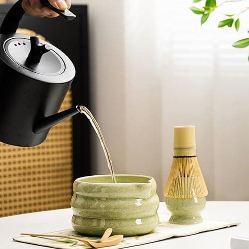 Set of 5 Matcha Tea Set with Whisk and Bowl, Matcha Kit for Ceremony Ceramic Matcha Bowl Gift for Tea Lovers(Matcha Green) thumbnail 6