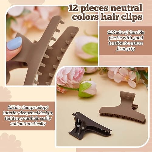 Batiyeer 12 Pcs Butterfly Hair Clips for Styling Sectioning Hair Clips for Women Butterfly Clamps Non Slip Claw Salon Section for Cutting Styling Coloring Thick Thin(Neutral Color) thumbnail 4