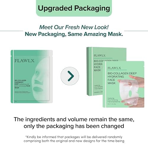 Flawlx Bio-Collagen Real Deep Face Mask, Hydrating Overnight Hydrogel Mask, Pore Minimizing, Elasticity Boosting, With Natural Ingredients, Facial Mask 45g (5-Pack) thumbnail 2