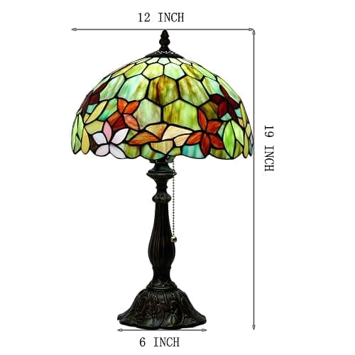 ZJART Tiffany Table Lamp Stained Glass Lamp 12X12X19 Inch Antique Reading Light (Red Green Flowers) thumbnail 8