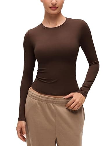 CRZ YOGA Softembrace Crewneck Long Sleeve Shirts for Women - Casual Going Out Tops Soft Basic Fitted Tight Fall T-Shirts - Image 1